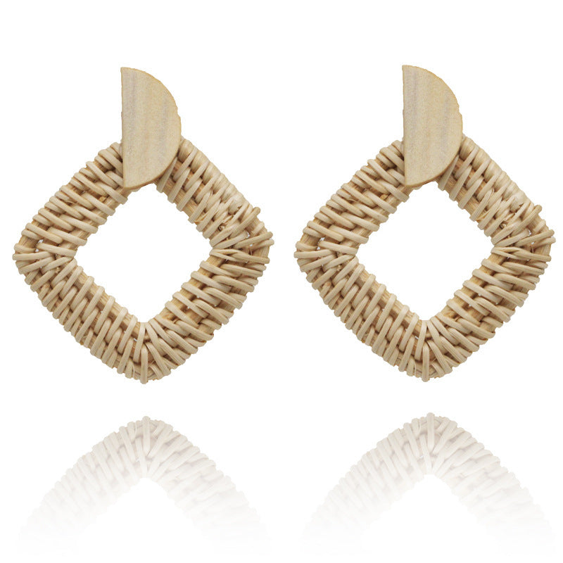 Hand woven rattan earrings