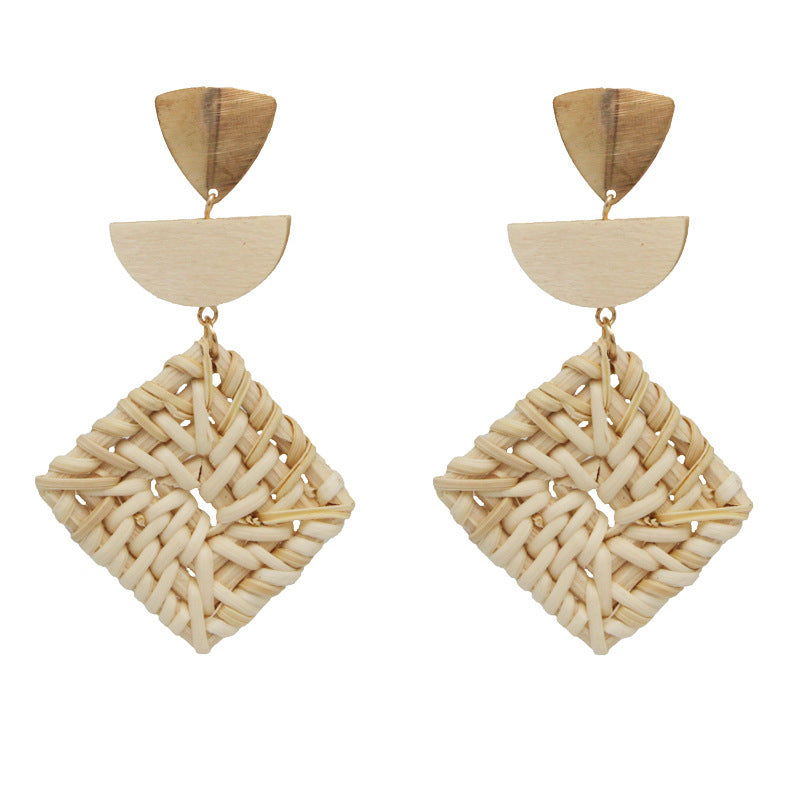 Hand woven rattan earrings