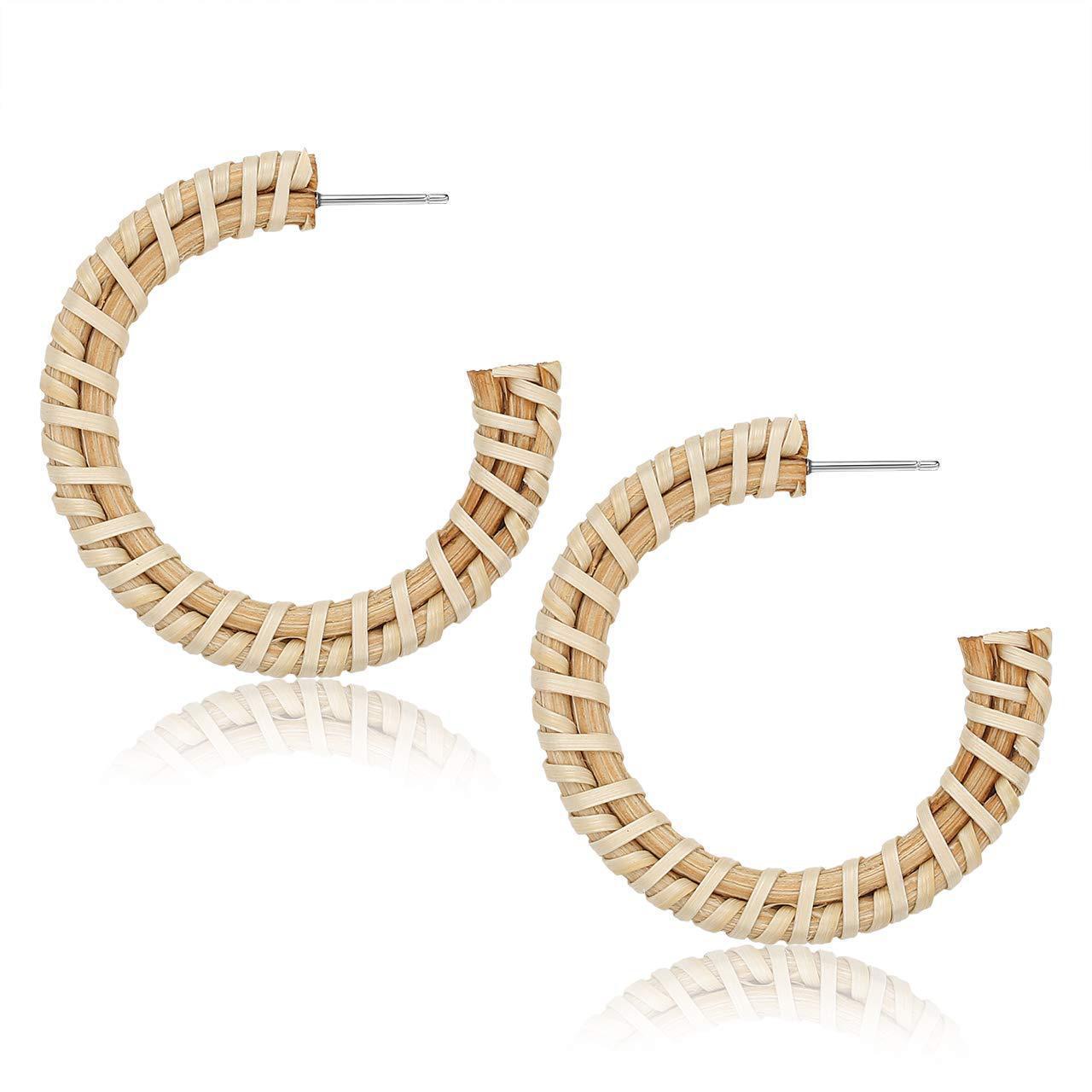 Hand woven rattan earrings