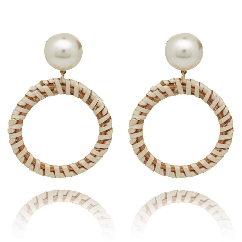 Hand woven rattan earrings