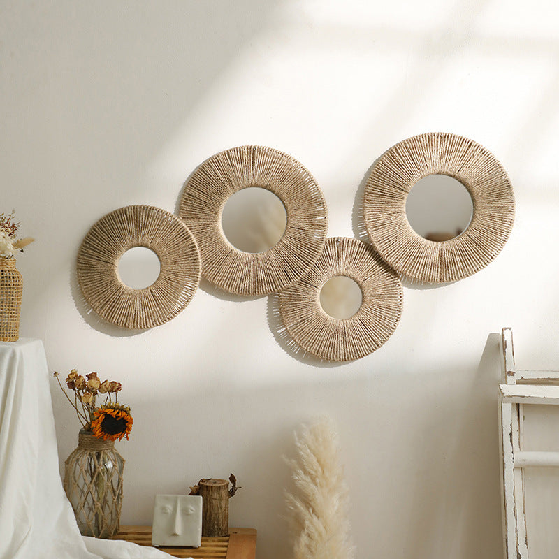 Bohemian Handmade Hemp Rope Woven Mirror Wall Decoration
